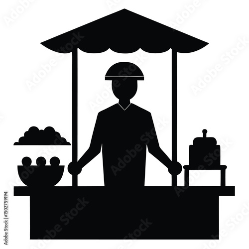 black silhouette of street vendor selling food