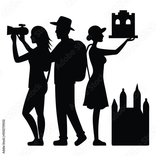 black silhouette of tourists taking photos