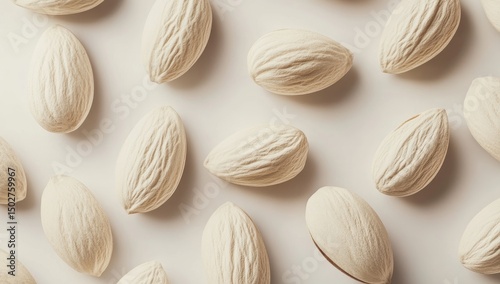 Wallpaper Mural A still life on a white background, with many whole, unshelled natural almonds. The photograph is taken from above, with a slight angle of view to emphasize. Torontodigital.ca