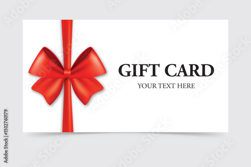 Gift card with red ribbon bow and black text on clean white background for festive occasions.