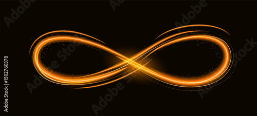 Golden sign neon light line infinity symbol glow isolated with spark. Vector light special effect sparkling illustration