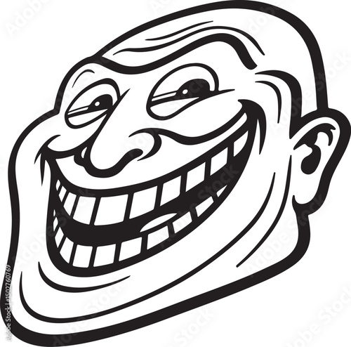 Troll face Trolling emoji, Vector Illustration, Sketch Drawing Line Linear Symbol Icon Engraving Coloring Book, Hand-drawn Black and White Isolated