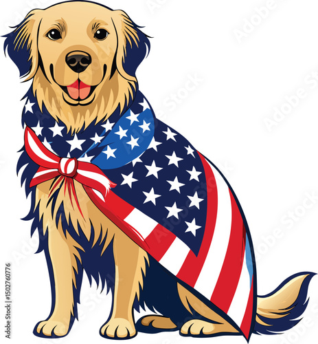 Patriotic Golden retriever dog vector art