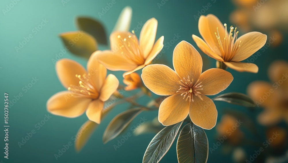 Naklejka premium Delicate, golden flowers on teal backdrop