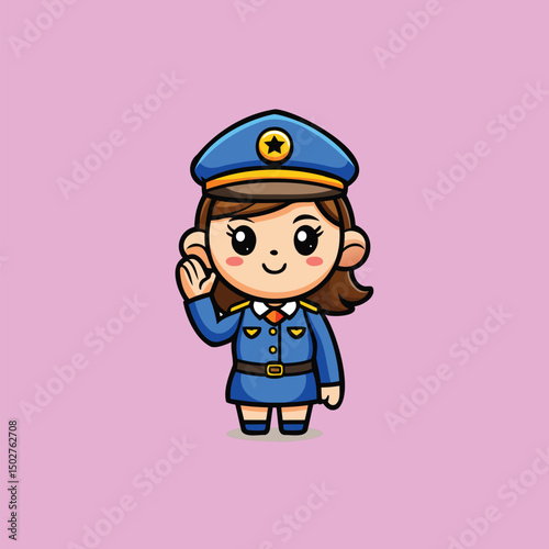 Cute policewomen saluting cartoon vector illustration