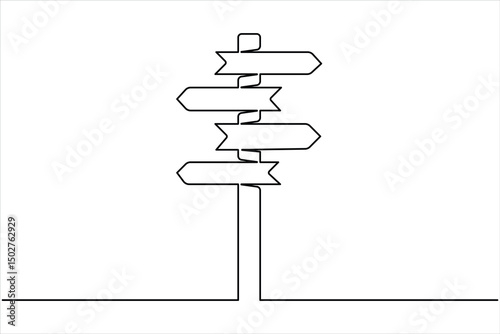 Road direction signboard one continuous line art drawing of vector illustration