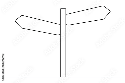 Road direction signboard one continuous line art drawing of vector illustration