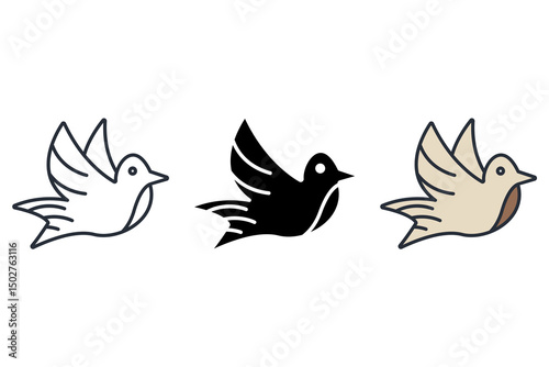 pigeon icons isolated on White Background. Flat style design