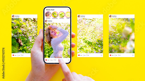 Social Media Post Mockup Featuring Woman in Nature on Smartphone Screen