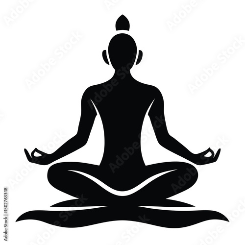 sSilhouette of a yogi meditating in lotus position, black on white