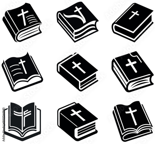 Christian Bible Icons Collection - Black and White Religious Book Symbols