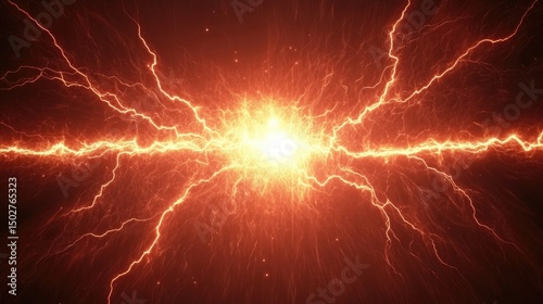 Fiery orange energy burst with branching lightning streaks emanating from a bright core