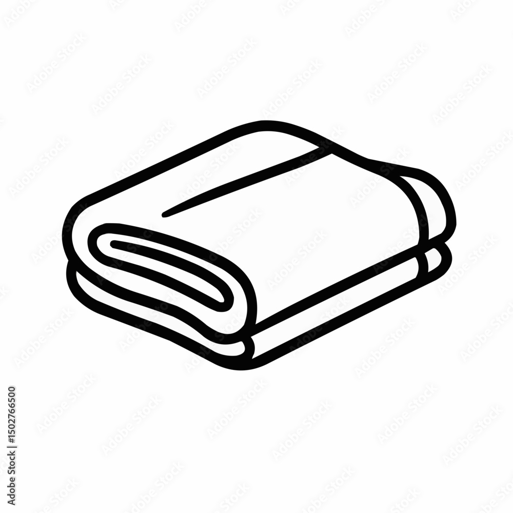 Minimalist vector icon of a folded towel in pure black outline style, ideal for wellness branding, bathroom products, and clean lifestyle designs Minimalist vector icon of a folded towel in pure black outline style, ideal for wellness branding, bathroom products, and clean lifestyle designs