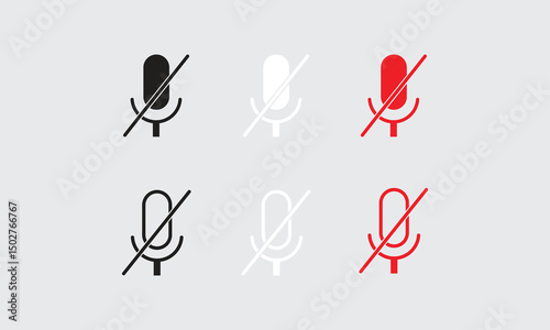 Modern Microphone Mute Icon Set.