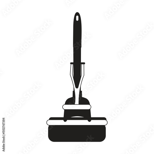Line drawing of a toilet plunger tool with a long handle and rubber suction cup
