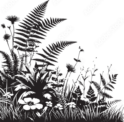grass and ferns with flowers image vector