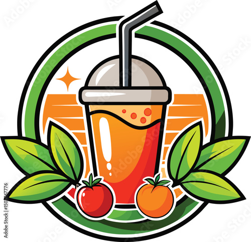 Orange juice and drink  badge logo vector illustration