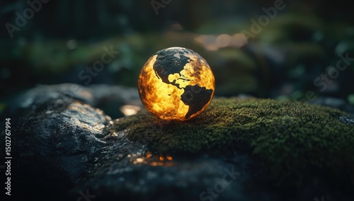 Burning Earth, nestled in mossy rocks