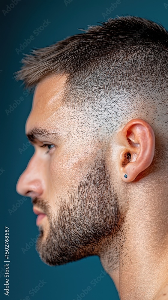 Obraz premium A man with a shaved head and a beard