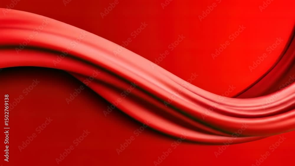 A vibrant red silk fabric gracefully flows creating a luxurious and smooth texture