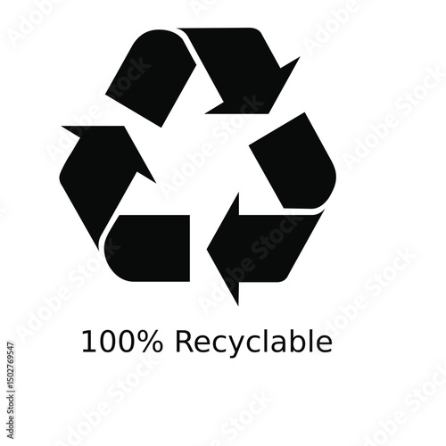 100% Recyclable Black Symbol Icon vector sign