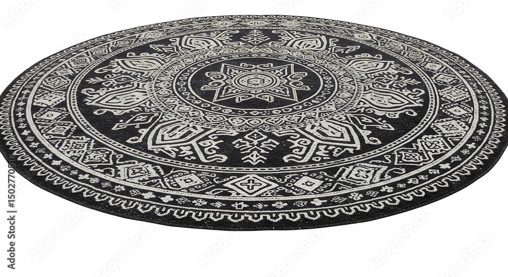 Fototapeta premium Round black rug with white design pattern