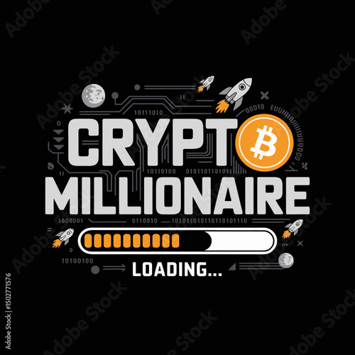 Bold text declares Crypto Millionaire with a loading bar beneath it, symbolizing a journey