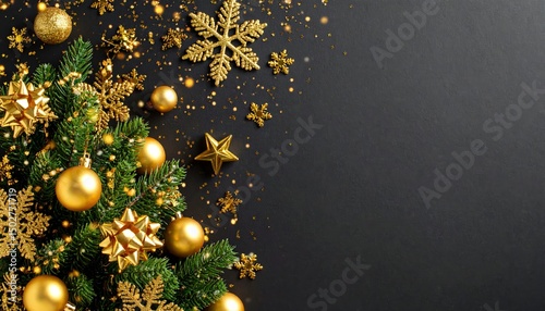 Gold Christmas Decorations On Dark Background