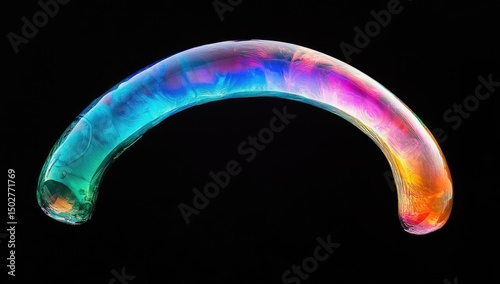 Rainbow arc-shaped, translucent tube on black