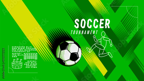 Dynamic vector illustration of a soccer player kicking a ball during a tournament