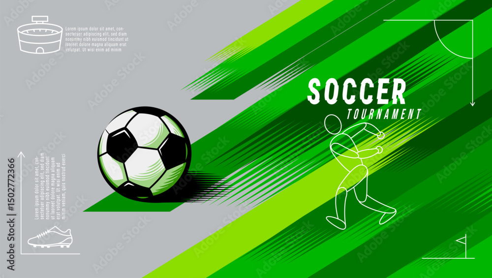 Obraz premium Dynamic vector illustration of a soccer player kicking a ball during a tournament