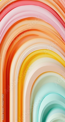 Abstract rainbow arches. Soft pastel hues in overlapping arches create a vibrant, dynamic pattern