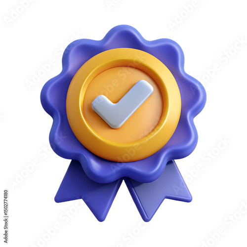 3d render checkmark badge seal award isolated on a white background png