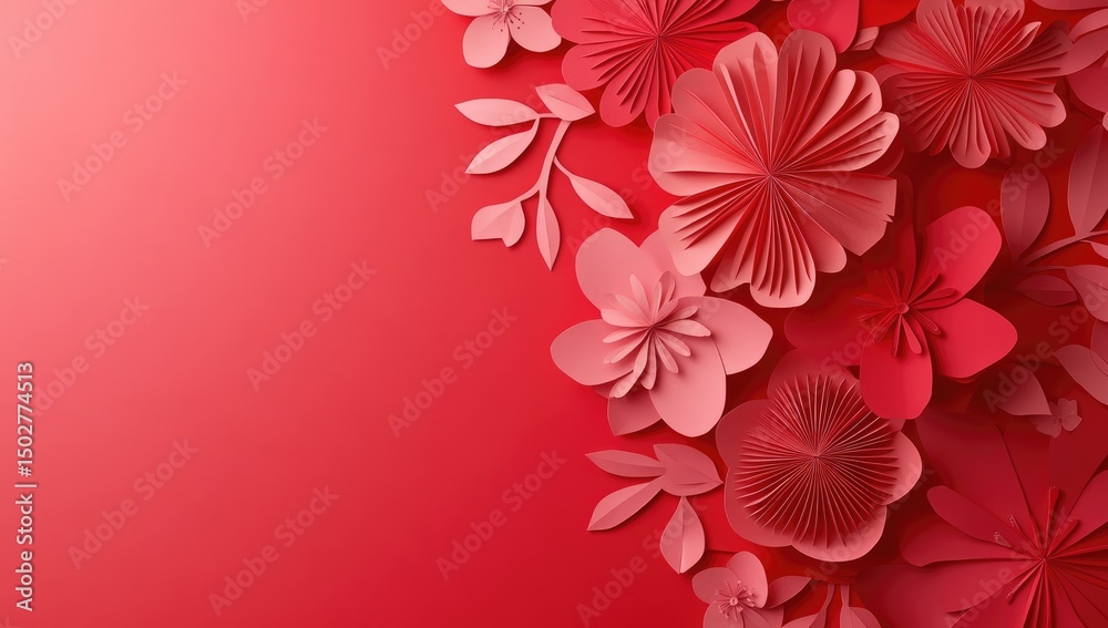 Fototapeta premium Red and pink paper flowers, layered design