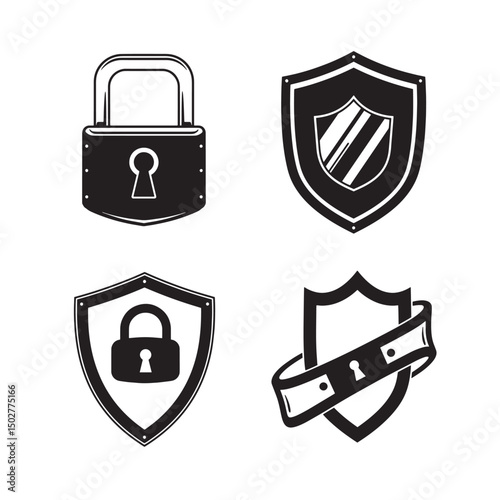 Vector illustration of security shields and padlocks representing digital safety concepts