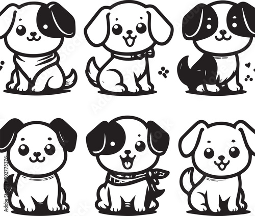 Cute Cartoon Dogs and Cats Set for Coloring Books or Design