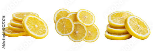 Pile of Yellow Lemon Slices on Transparent Background