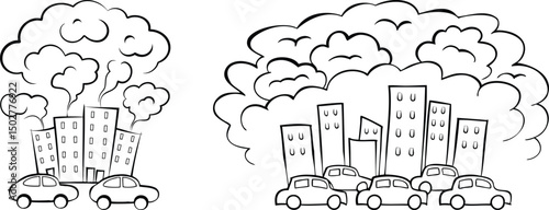 Set of Air Pollution Line Art Vector Design | Environmental Smoke and Factory Emission Illustration