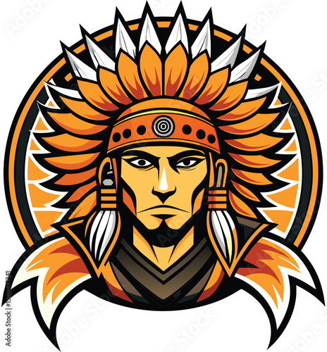 ancient, native tribal man mascot logo vector illustration