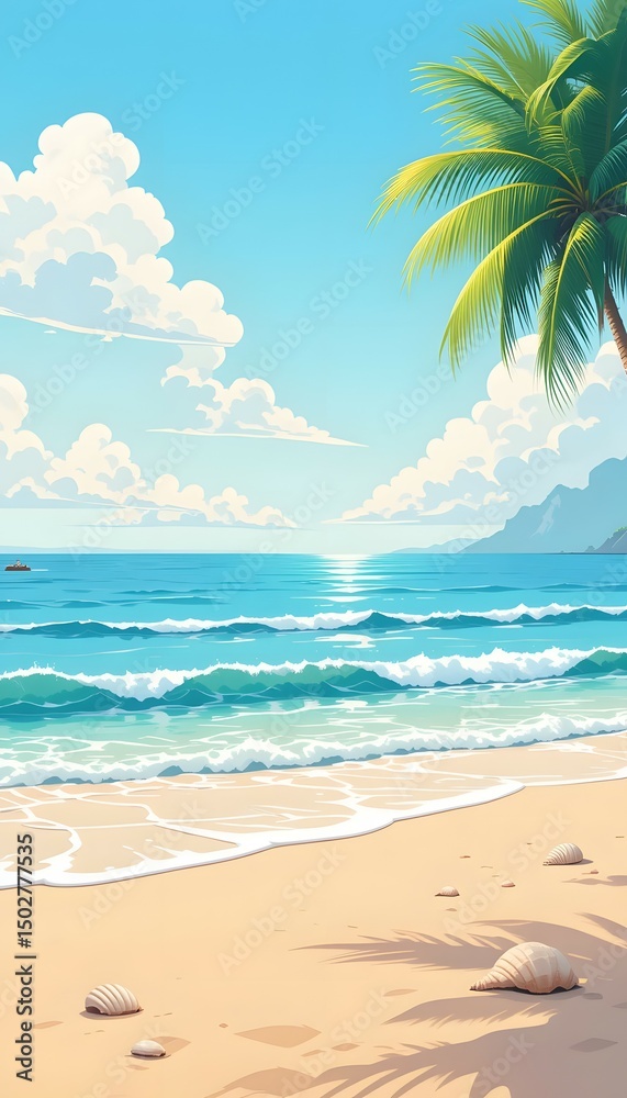 Fototapeta premium Tranquil Beach Scene Illustration for Relaxing Backgrounds