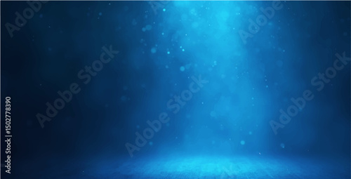 Abstract bright blue spotlight illuminating a dark artistic stage with a glowing, textured sky and subtle motion blur