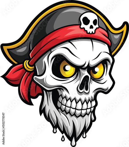 Pirate skull with hat,  skeleton design vector illustration