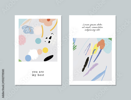 Set of creative floral art posters or cards. Hand Drawn textures. Wedding, anniversary, birthday, Valentin's day, party invitations, covers