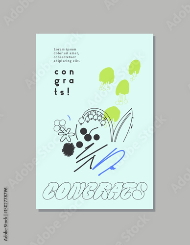 Creative universal floral background. Modern graphic design. Hand Drawn textures. Ideal for web, card, poster, cover, invitation, brochure. Vector