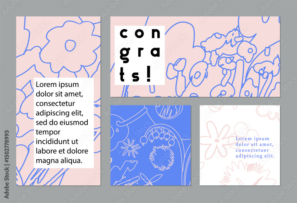 custom made wallpaper toronto digitalSet of creative floral art posters or cards. Hand Drawn textures. Wedding, anniversary, birthday, Valentin's day, party invitations, covers