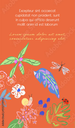Creative universal floral background. Modern graphic design. Hand Drawn textures. Ideal for web, card, poster, cover, invitation, brochure. Vector