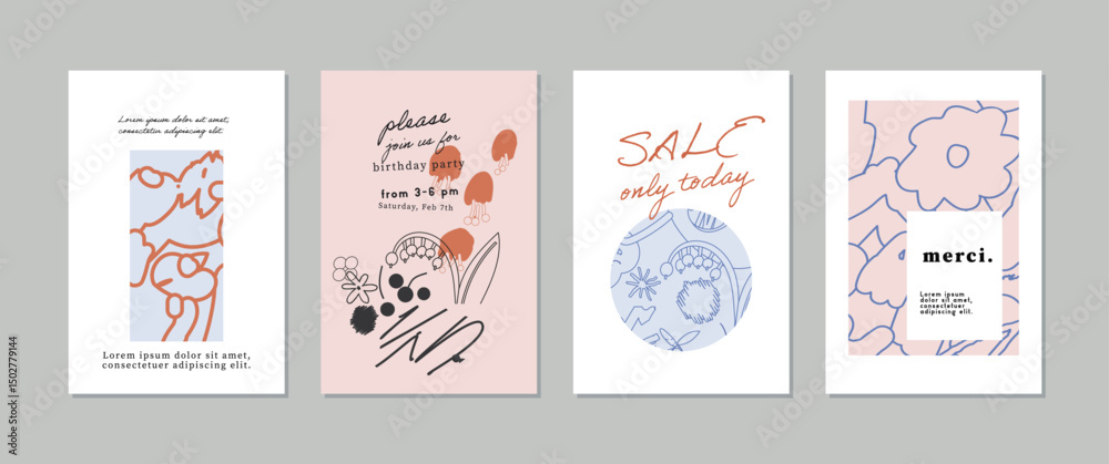 custom made wallpaper toronto digitalSet of creative floral art posters or cards. Hand Drawn textures. Wedding, anniversary, birthday, Valentin's day, party invitations, covers