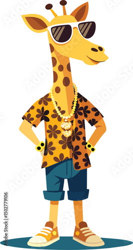 Hip hop giraffe animal with glasses  vector illustration