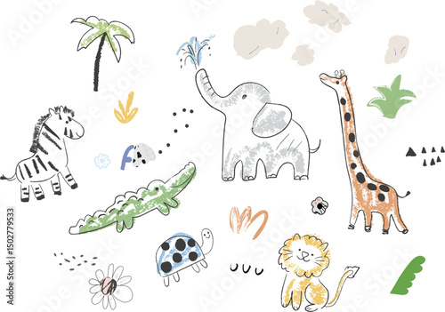 Cute african animals. Vector illustration