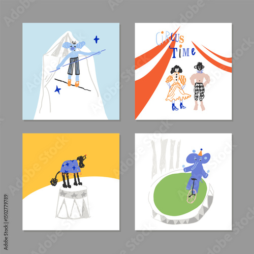 Circus posters. Hand drawn vector illustrations
